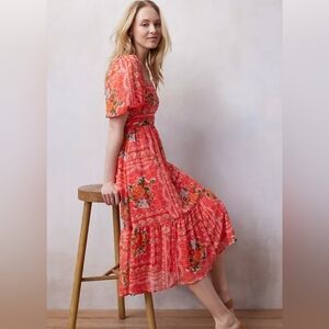 LC Lauren Conrad Pleated Bodice Squareneck Midi Dress Size 0X